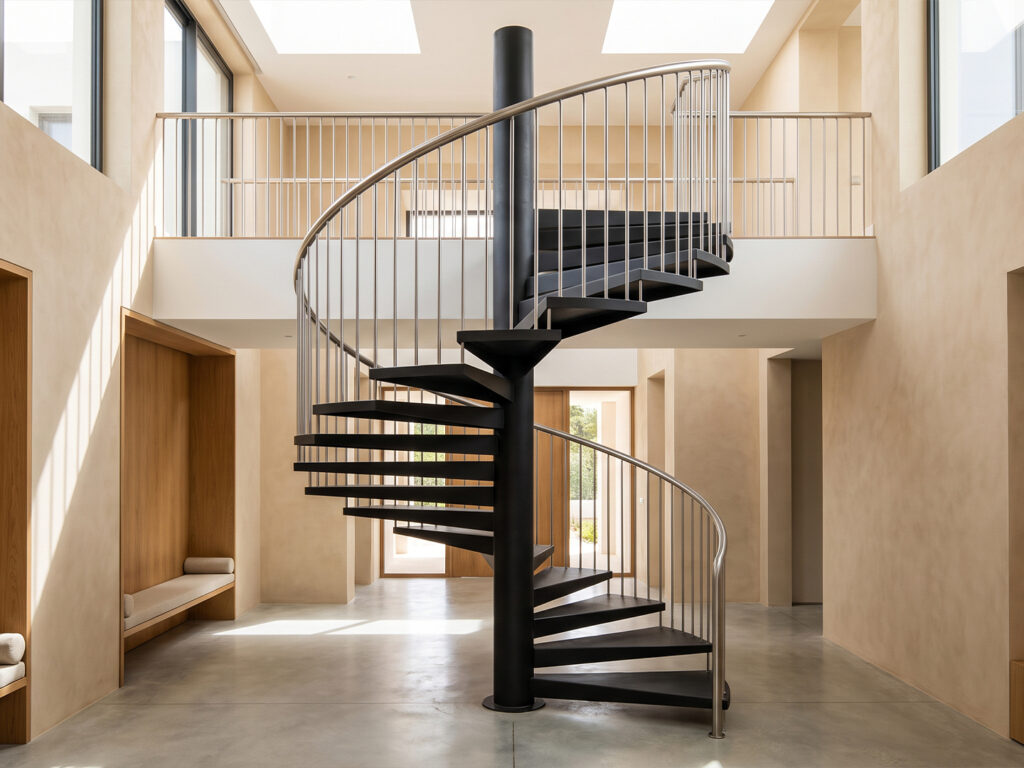 Escalier Maroc en colimaçon à noyau central avec structure en acier noir