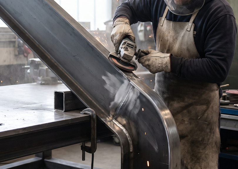 Fabrication escalier sur mesure avec arasage et meulage de finition sur une structure en acier